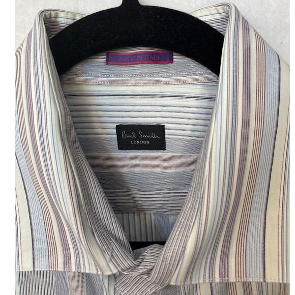 Paul Smith London Men’s Dress Shirt Size 17/43 Blue Striped Made in Italy - Picture 3 of 9